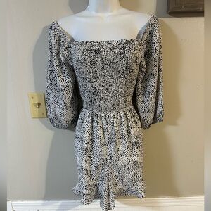 glam Smocked Polka Dot Puff Sleeve Romper - White/Black